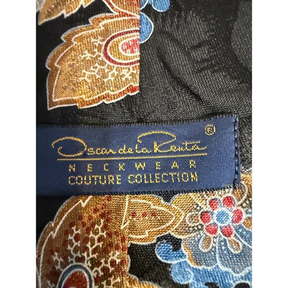 Oscar De La Renta Black/Gold Flowers 57 x 3.25 Tie - Picture 2 of 4